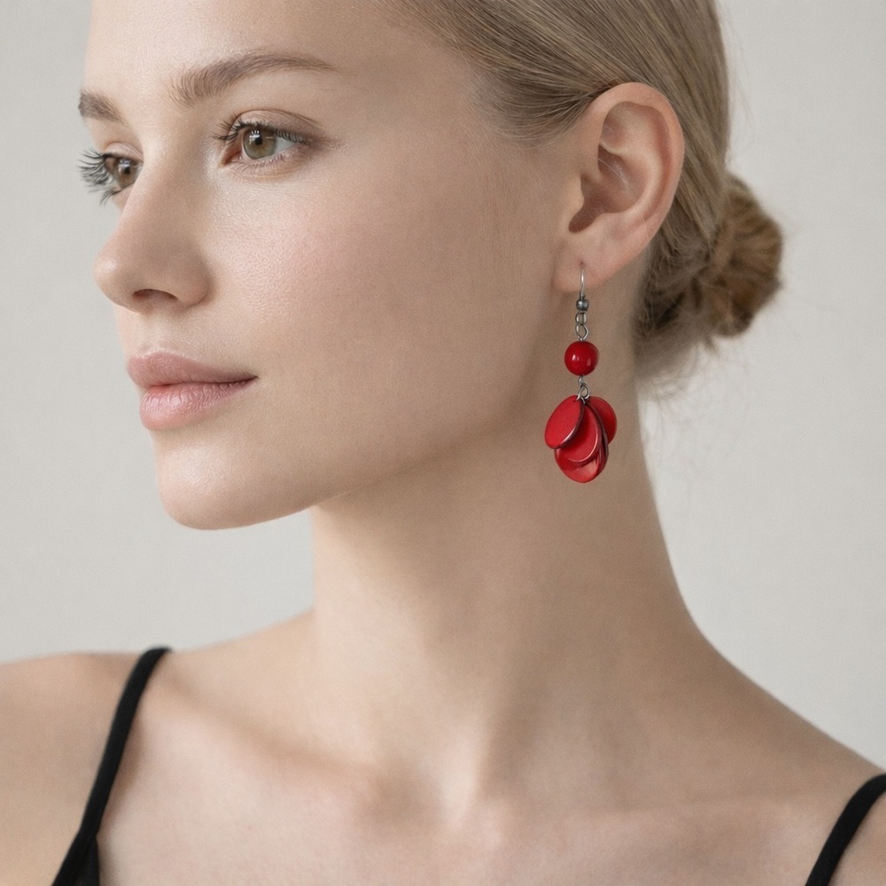 Tagua Ecuador red nut rainforest made earrings